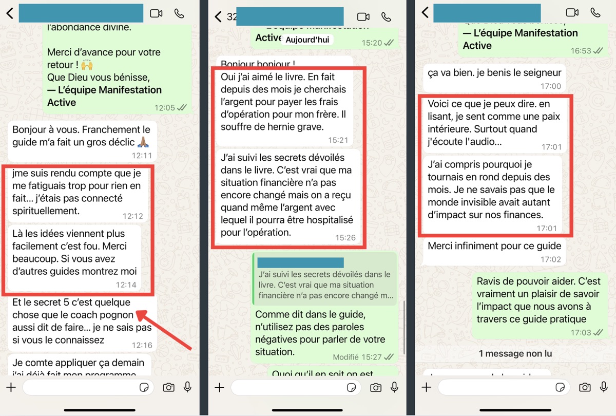 Message WhatsApp d'un lecteur