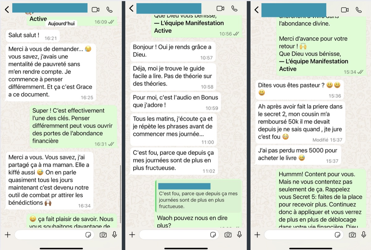 Message WhatsApp d'un lecteur